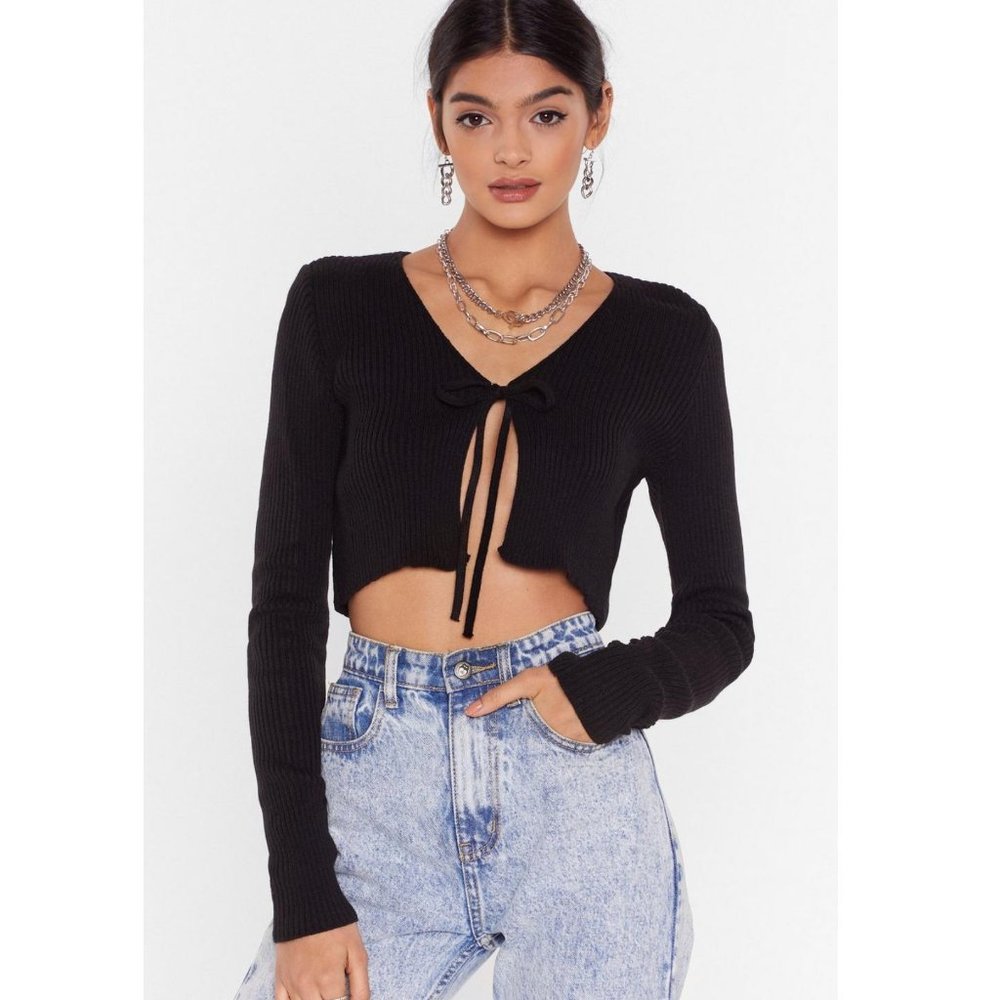 Nasty Gal We All Love a Tie-r Ribbed Cardigan